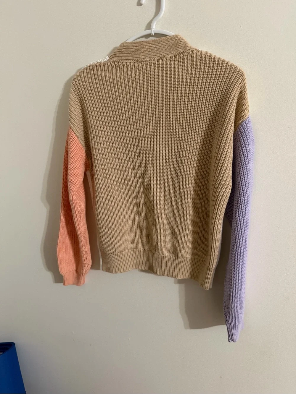 GAP Colorblock Button-Front Cardigan - White with Lilac & Coral Sleeves
